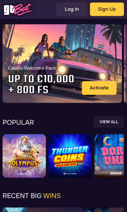 Kies voor de Sign Up knop op GT.Bet